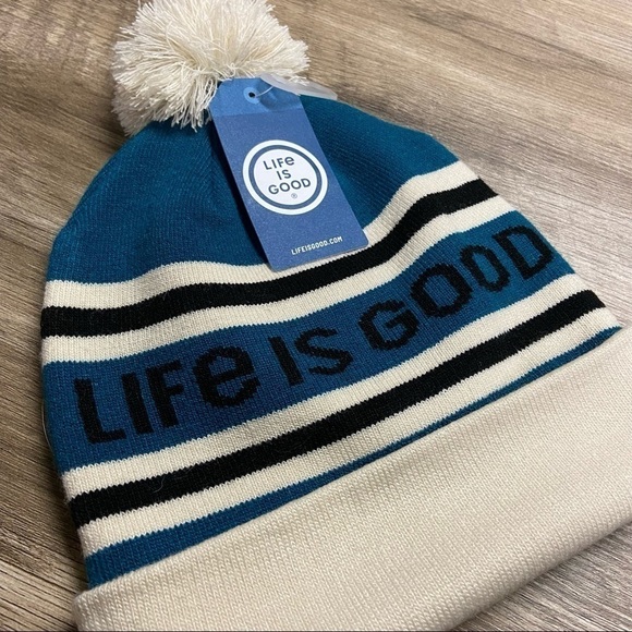 NEW Life Is Good Teal Blue Knit Hat with Pom - Picture 7 of 9